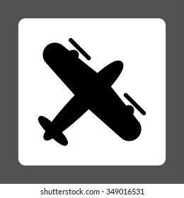 Screw Aeroplane vector icon. Style is flat rounded square button, black and white colors, gray background.