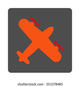 Screw Aeroplane vector icon. Style is flat rounded square silver button with red symbol, white background.