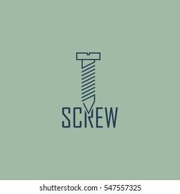 Screw and blue text vector logo design with green background