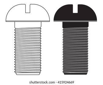 Screw. Bolt. Black and white icon. Vector illustration isolated on white background