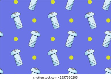 screw bolt fastener with dot element colorful seamless pattern on blue background for print on packaging, stationery, merchandise.  funky screw bolt fastener seamless pattern background. 