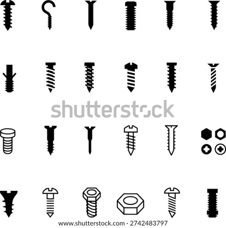 Screw Bolt and Fastener Icon Collection Vector
