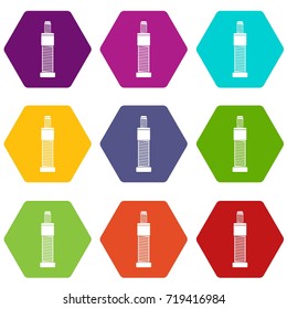 Screw and bolt icon set many color hexahedron isolated on white vector illustration