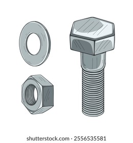 Screw and bolt isometric vector illustration