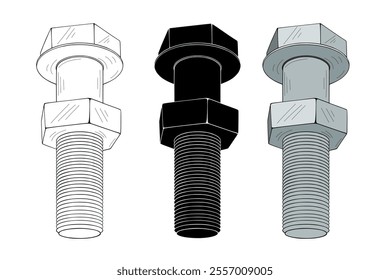 Screw and bolt isometric vector illustration