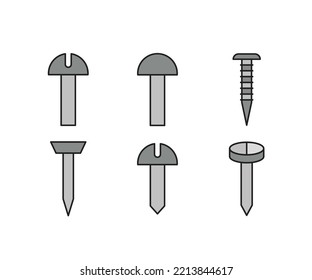 screw bolt and nail icons set