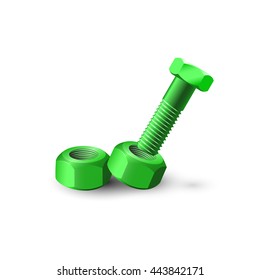 Screw bolt with nut. Realistic vector illustration isolated on white background