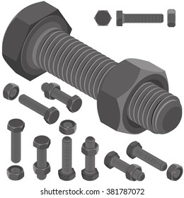 Screw bolt nut set drawing isometric