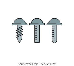Tornillo perno y tachuela iconos conjunto Ilustración vectorial
