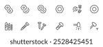 screw, bolt, washer, metalware, nut, diy, hexahedron, metal nail icon and tools editable Stroke line icons and Suitable for Web Page, Mobile App, UI, UX design.