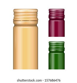 Screw bottle caps in different colors. Vector illustration. Packaging collection.