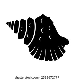 Screw Bursa sea shell, black silhouette isolated on white. Segmented shape, stencil style. Vector clipart, monochrome sign for illustration, marine design, icon or  logo.