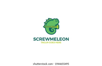 screw and chameleon cartoon logo vector icon illustration