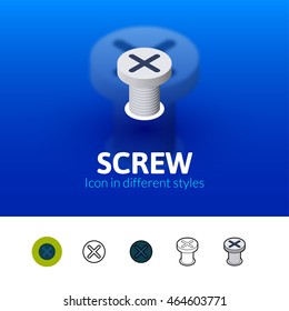 Screw color icon, vector symbol in flat, outline and isometric style isolated on blur background