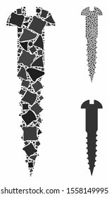 Screw composition of humpy items in different sizes and color tones, based on screw icon. Vector rugged items are composed into collage. Screw icons collage with dotted pattern.