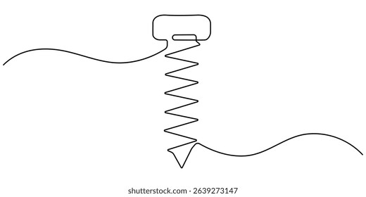 Screw continuous one line drawing, Screw, nail, bolt one line art. Continuous line drawing of repair, professional, hand, people, concept, support, maintenance, Bolt continuous one line drawing vector