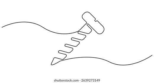 Screw continuous one line drawing, Screw, nail, bolt one line art. Continuous line drawing of repair, professional, hand, people, concept, support, maintenance, Bolt continuous one line drawing vector