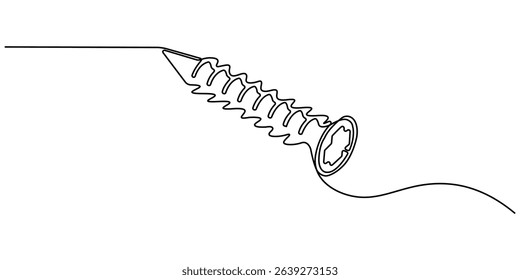 Screw continuous one line drawing, Screw, nail, bolt one line art. Continuous line drawing of repair, professional, hand, people, concept, support, maintenance, Bolt continuous one line drawing vector