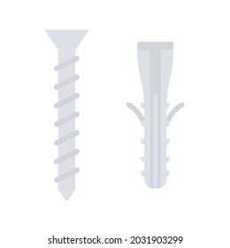 Screw and dowel icon. Repair and build gray flat symbols. Vector isolated on white.