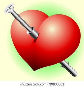 screw in dowel through red heart
