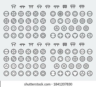 Screw Drive Types and Heads of Screws or Bolts in Outline Style