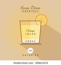 screw driver cocktail drink recipe vector illustration in trendy hipster retro flat design style