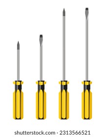 screw driver collection tools illustrator . vector clipart on a white background.