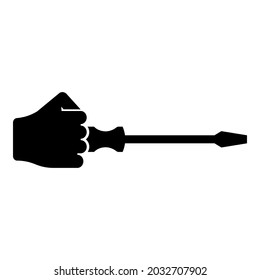 Screw driver in hand tool in use Arm with screwdriver for unscrewing icon black color vector illustration flat style image