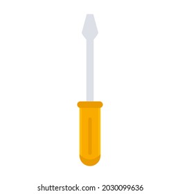 Screw driver icon with orange handle. Repair work tool. Vector isolated on white	