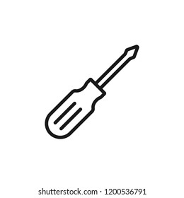 Screw driver line icon isolated on white background. Outline thin industry element vector.