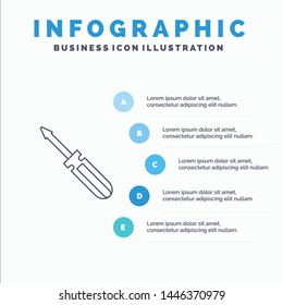 Screw, Driver, Tool, Repair, Tools Line icon with 5 steps presentation infographics Background