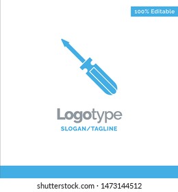 Screw, Driver, Tool, Repair, Tools Blue Solid Logo Template. Place for Tagline