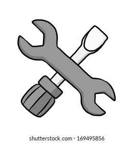 screw driver and wrench/ cartoon vector and illustration, isolated on white background.