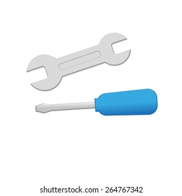 screw driver and wrench  isolated on white background