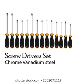 Parafuso Drivers Set Chrome Vanadium aço ilustração vetor baseado desenho Vol 01