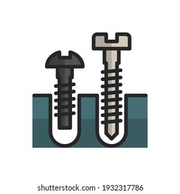 Screw filled outline icons. Vector illustration. Editable stroke. Isolated icon suitable for web, infographics, interface and apps.