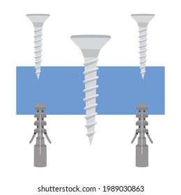 screw and fischer in flat vector