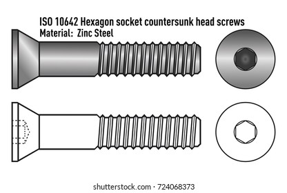 Screw flat head inner hexagon of galvanized zinc steel.