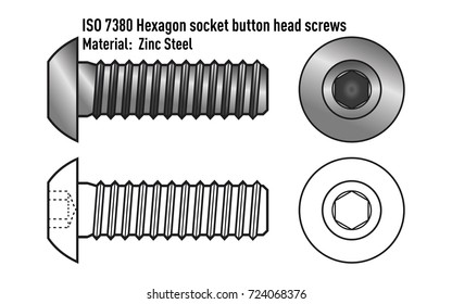 Screw with full thread and hexagon socket, galvanized steel.