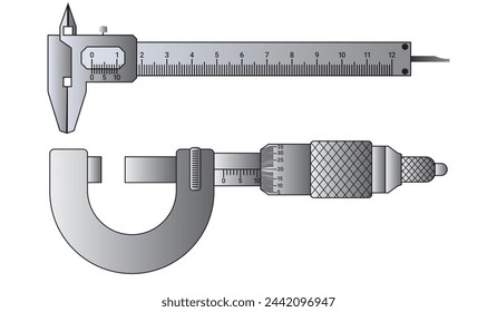 Screw Gauge and Caliper. Caliper and Screw Gauge Measuring tool designed for high precision measurements of dimensions. Universal Precision measuring tools. A micrometer Caliper and Screw Gauge.