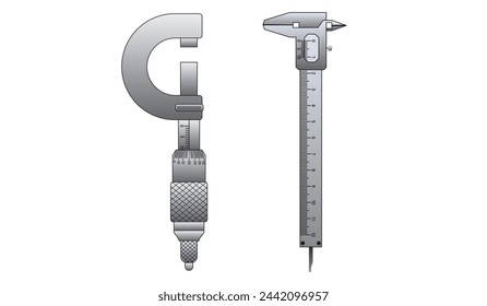 Screw Gauge and Caliper. Caliper and Screw Gauge Measuring tool designed for high precision measurements of dimensions. Universal Precision measuring tools. A micrometer Caliper and Screw Gauge.