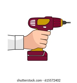 Screw Gun Icon. Human hand with impact wrench or screwgun vector