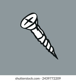 screw with hand drawing style in black and white