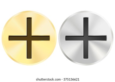 Screw head. Silver and golden. Vector illustration isolated on white background