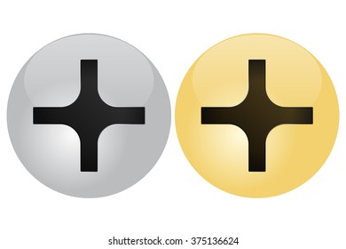 Screw head. Silver and golden. Vector illustration isolated on white background