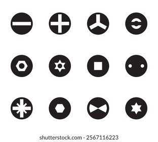 Screw head types icon set screwdriver bit vector collection