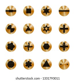 Screw head types set. Vector illustration. Working tool