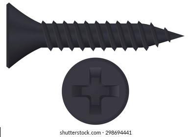 Screw and Screw head. Vector illustration isolated on white background