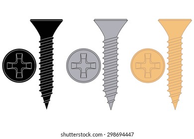 Screw and Screw head. Vector illustration isolated on white background