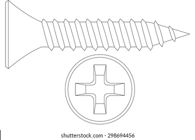 Screw and Screw head. Vector illustration isolated on white background